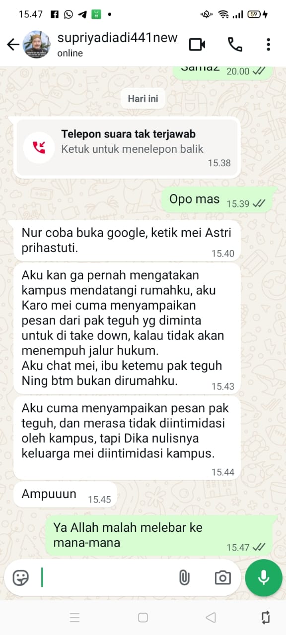 Keluarga Mei Astri Prihastuti Mengaku Ditekan, Kuasa Hukum Siap Tempuh Jalur Hukum: Dugaan Intimidasi dari Pihak Universitas Muhammadiyah Tegal